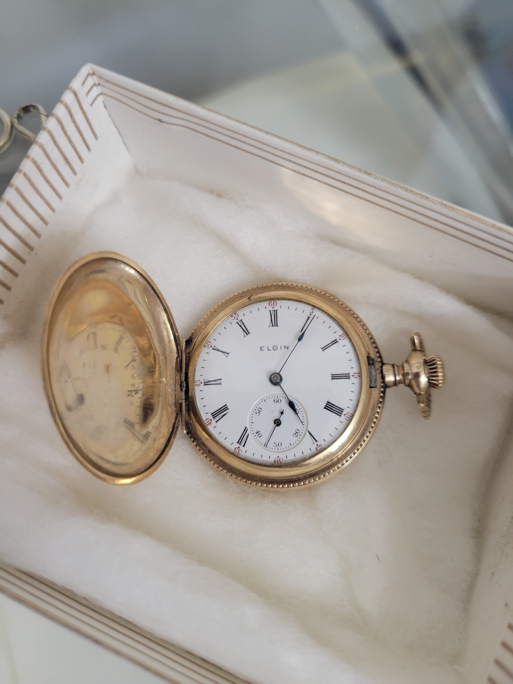 Elgin 1904 Women's Gold Stamped Pocket Watch with White Dial
